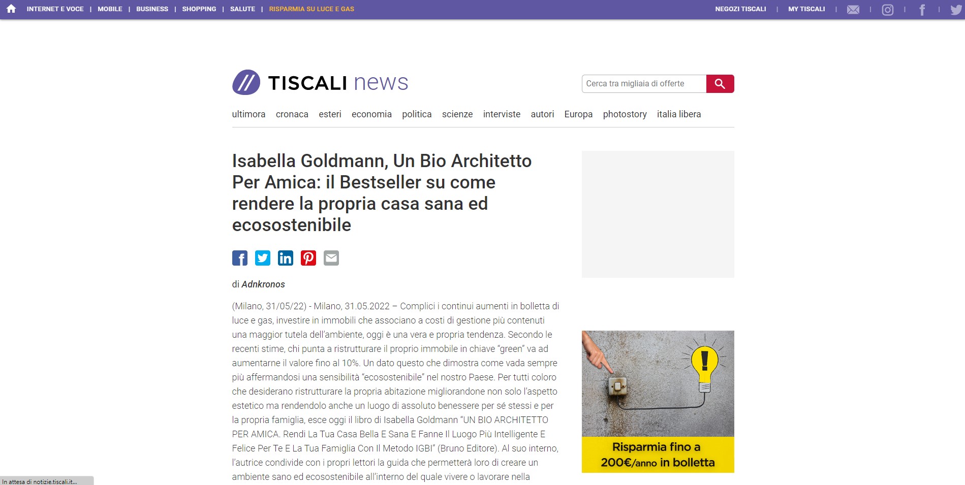 TISCALINEWS Un Bio Architetto per Amica